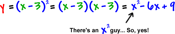 y = ( x - 3 )^2 = ( x - 3 ) ( x - 3 ) = x^2 - 6x + 9 ... there's an x^2 guy... so, yes!