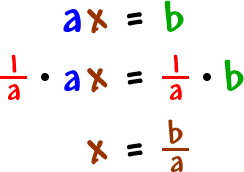 ax = b ... ( 1 / a ) times ax = ( 1 / a ) times b ... x = b / a