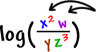 log( x^( 2 ) * w / y * z^( 3 ) )