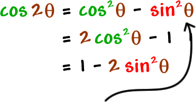 cos( 2 * theta ) = cos^2( theta ) - sin^2( theta )  ... = 2cos^2( theta ) - 1  ...  = 1 - 2sin^2( theta )