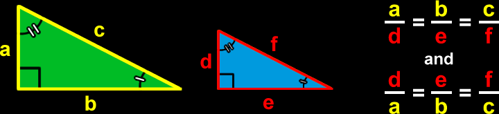 similar triangles   a/d = b/e = c/f    d/a = e/b = f/c